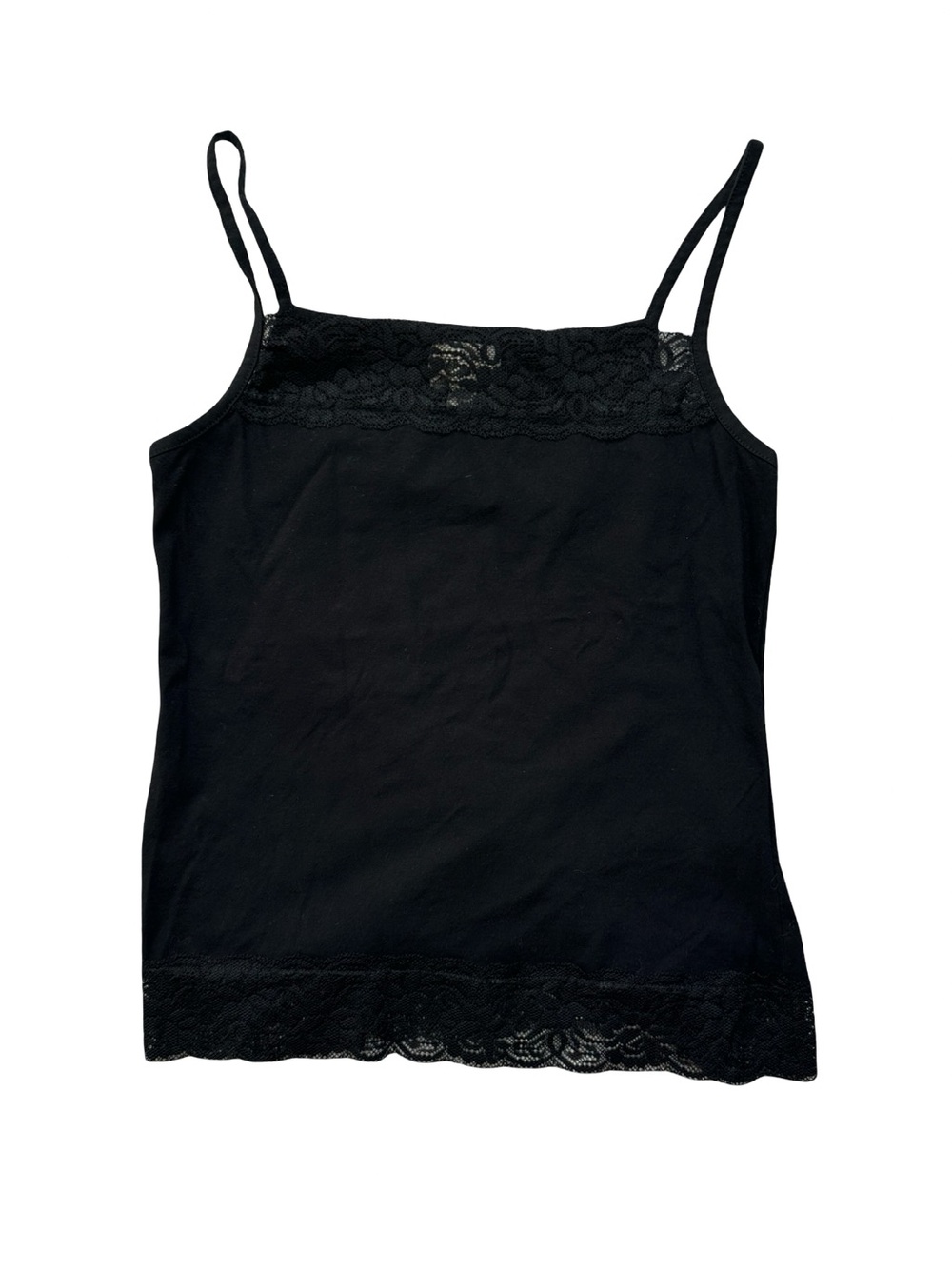 Y2K Vintage Jennyfer Women's Black Lace-Trim 100% Cotton Camisole Tank Top - L